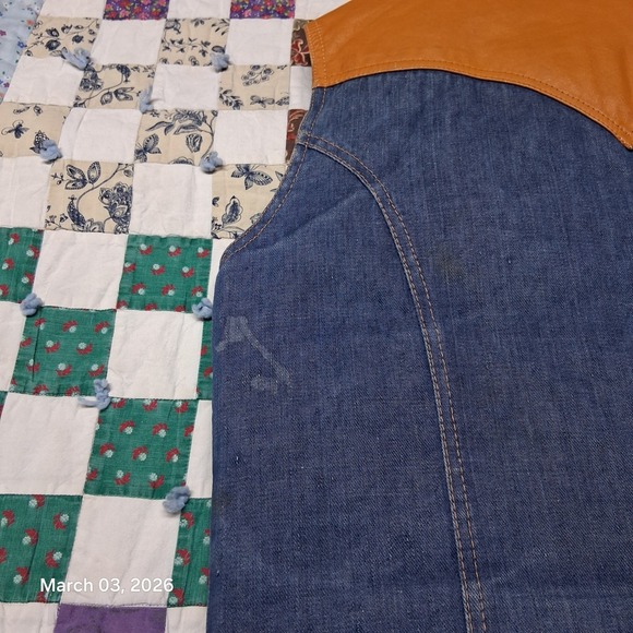 Vintage Pacific Trail Prime Northern Down Western Denim Vest With Leather Trim - Picture 8 of 14